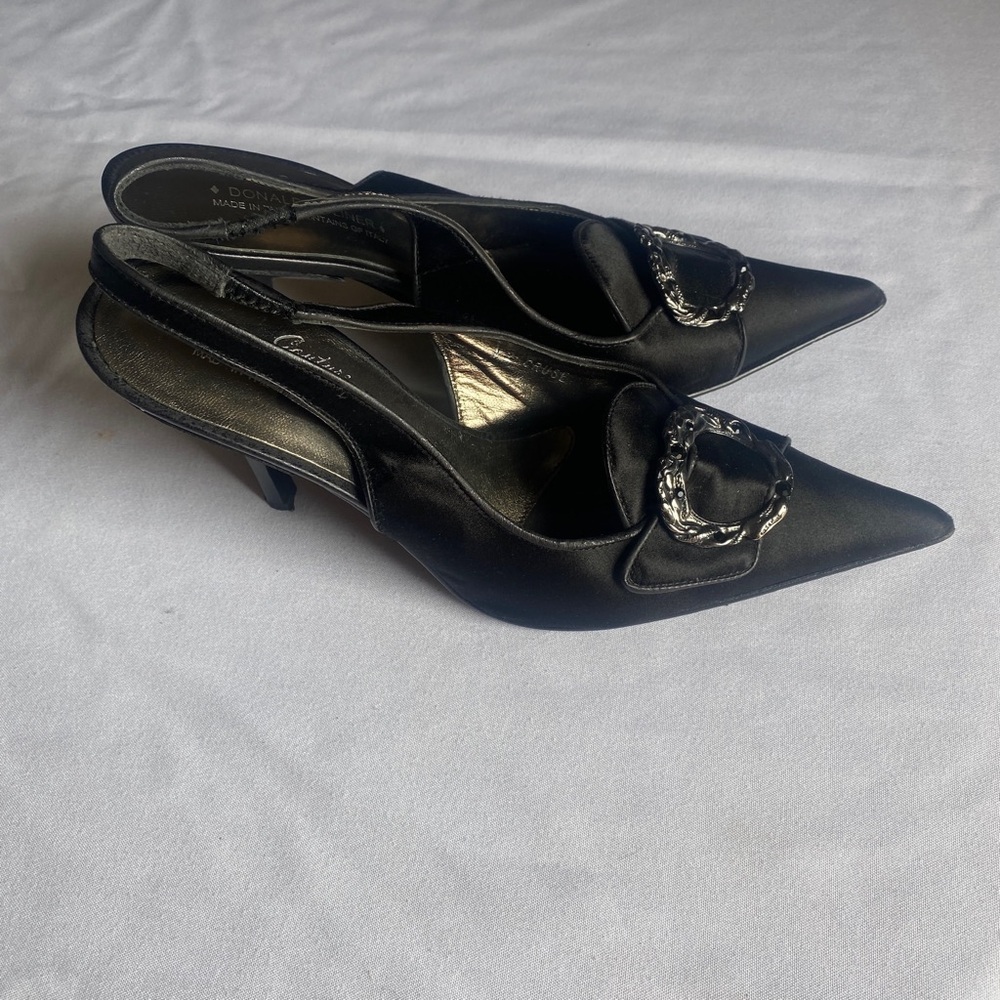 Donald J Pliner Couture Cruse 8N suede leather sling back pointy toe black jewel - Picture 3 of 8